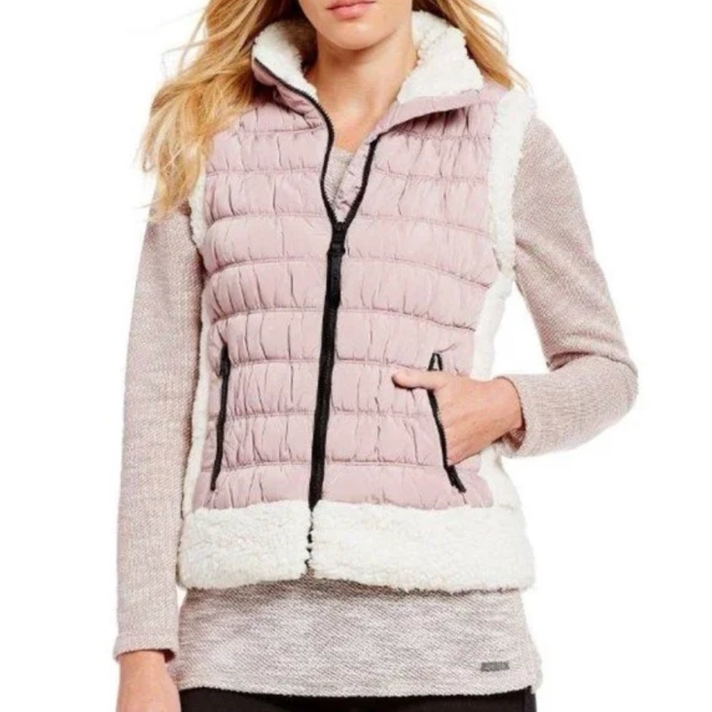 Calvin Klein Performance Quilted Vest Pink Faux Shearling Trim Women’s Small